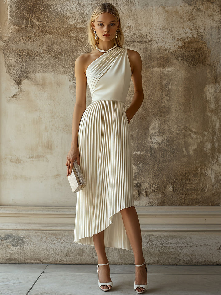Duttini | White Pleated Evening Dress