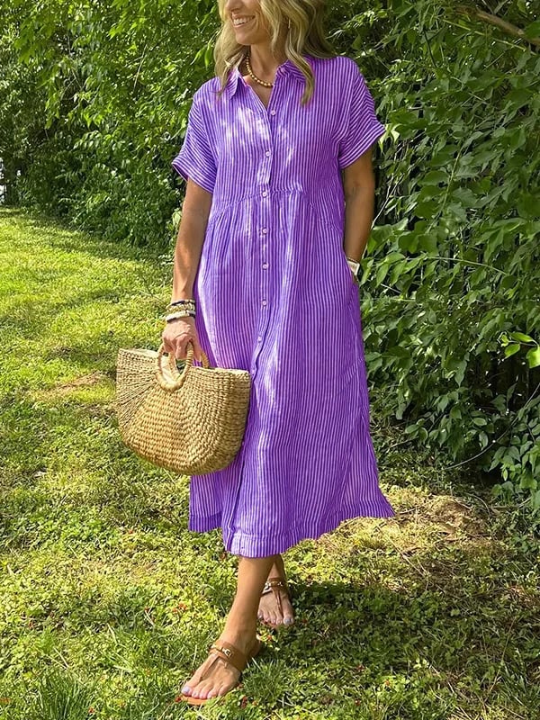 Duttini | Graceful Striped Button-Up Shirt with Graceful Drape