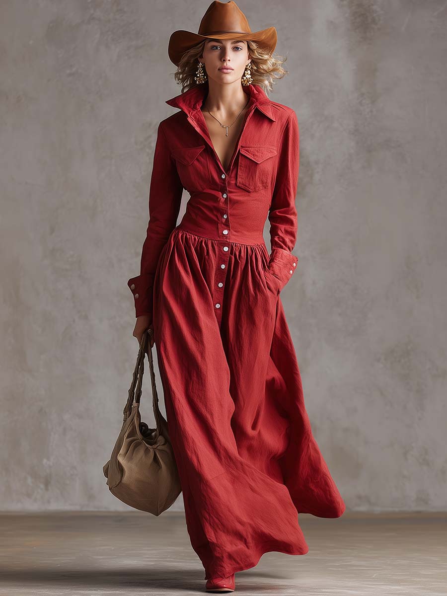 Duttini | Red Linen Casual Dress