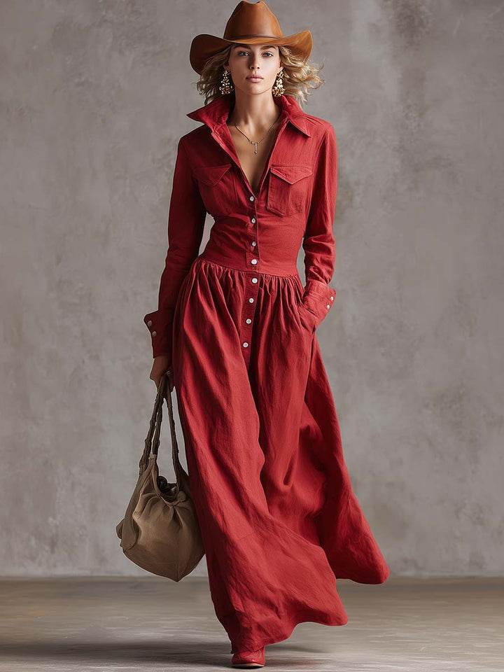 Duttini | Red Linen Casual Dress