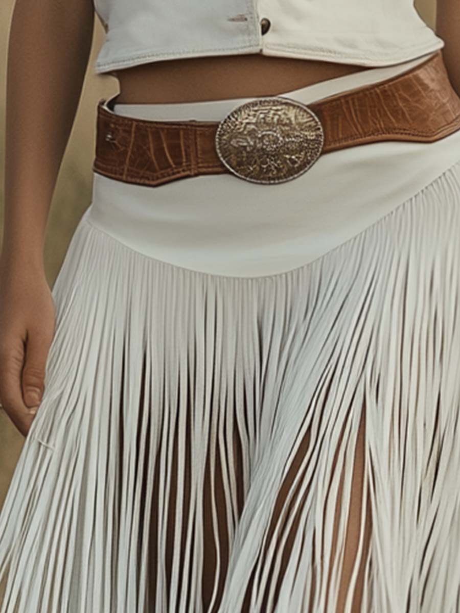 Duttini | White Suede Tassel Casual Dress