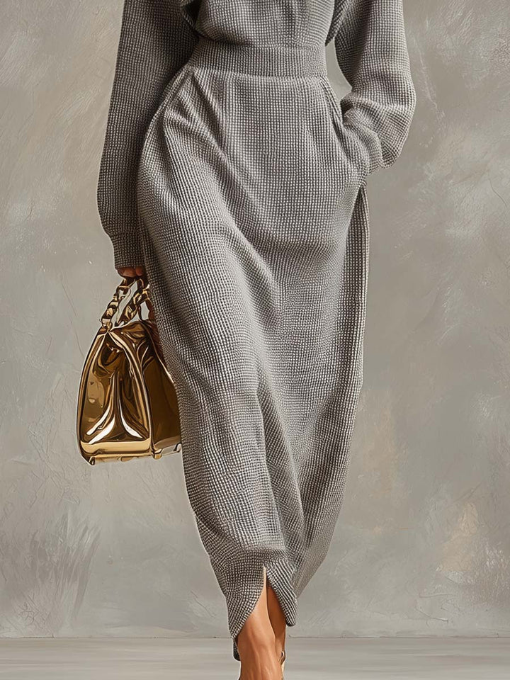 Duttini | Grey Waffle Long Sleeve Casual Dress