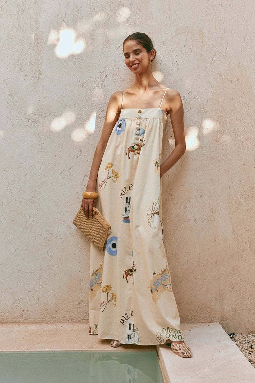 Duttini | Linen Maxi Dress with Spaghetti Straps