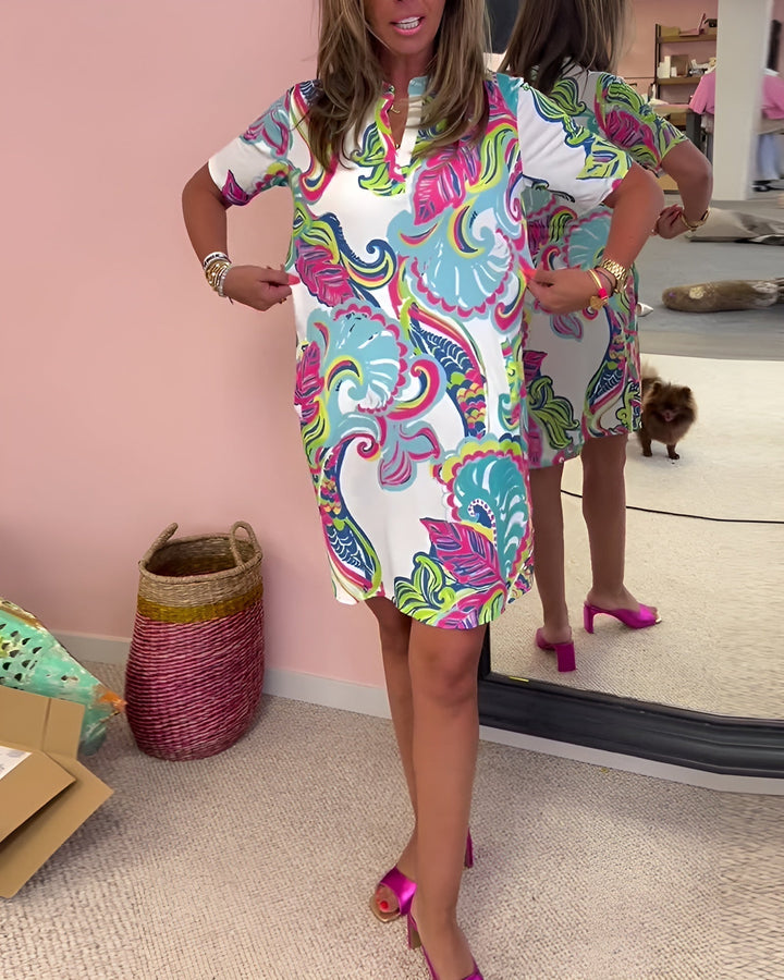 Duttini | Effortless V Neck Tummy Control Printed Draped Dress Casual Summer