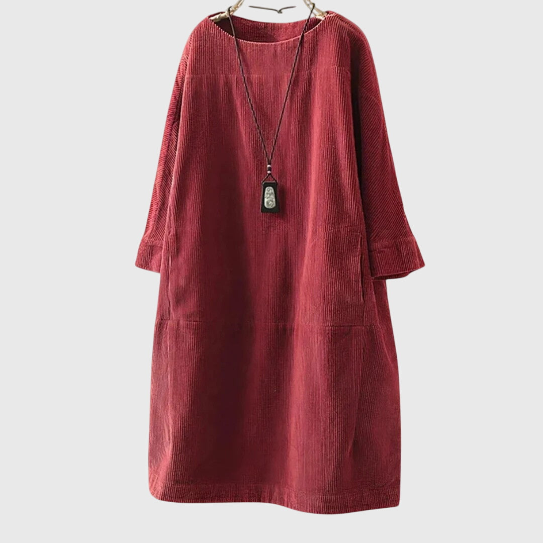 Duttini | Relaxed Corduroy Midi Dress for Women in Green