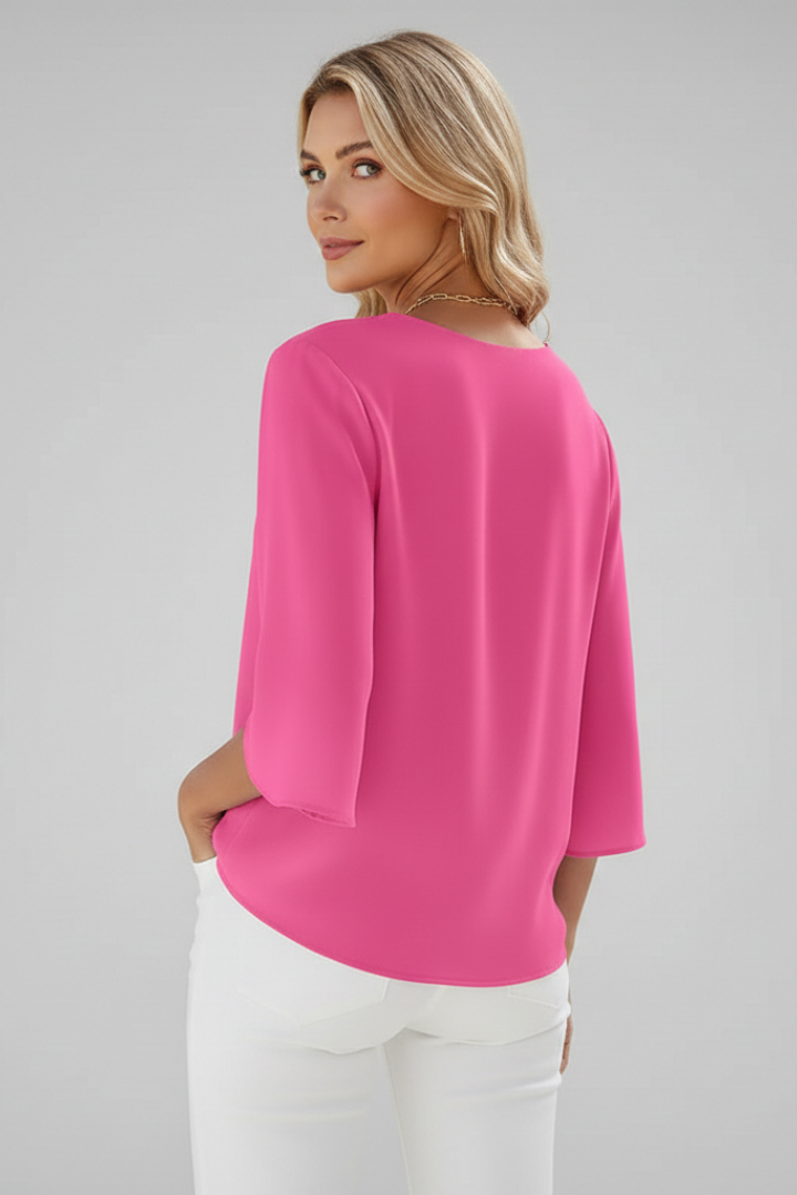Duttini | Sophisticated V Neck 3/4 Sleeve Blouse with a Timeless Finish