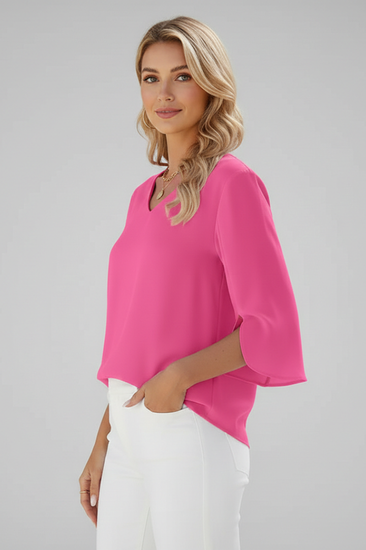 Duttini | Sophisticated V Neck 3/4 Sleeve Blouse with a Timeless Finish