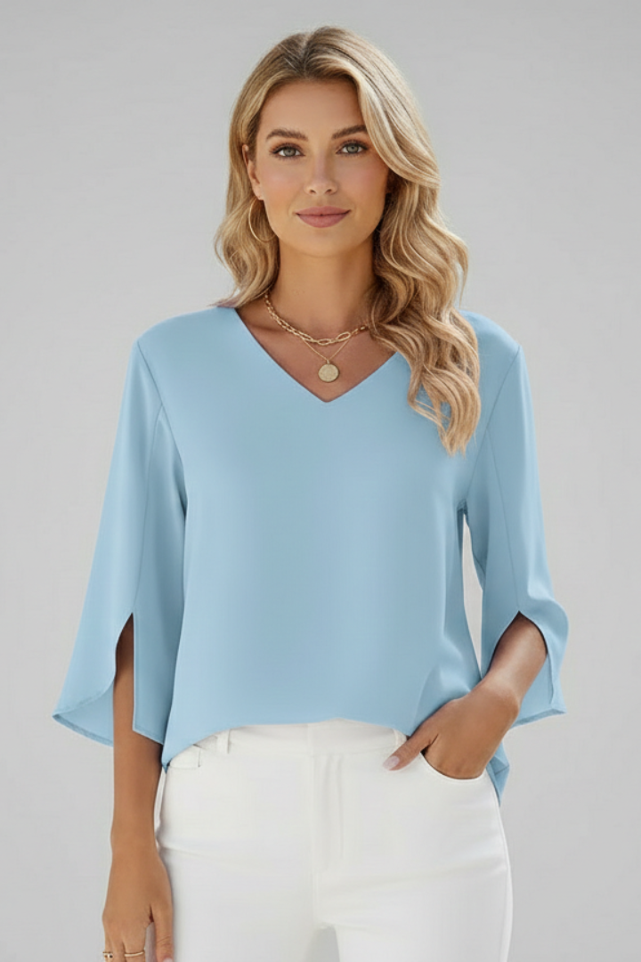 Duttini | Sophisticated V Neck 3/4 Sleeve Blouse with a Timeless Finish