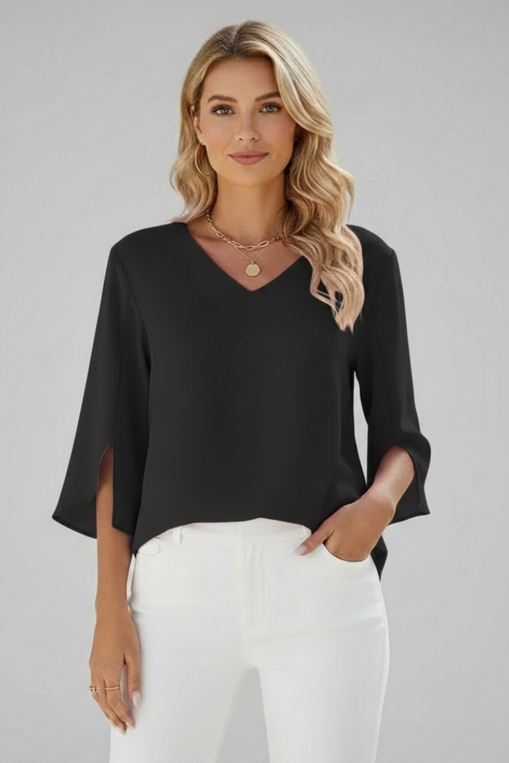 Duttini | Sophisticated V Neck 3/4 Sleeve Blouse with a Timeless Finish
