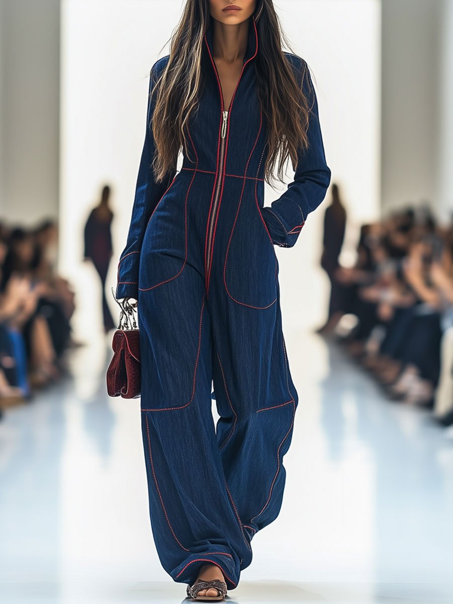 Duttini | Sculpted Wide Leg Long Sleeve Jumpsuit in a Flattering Cut