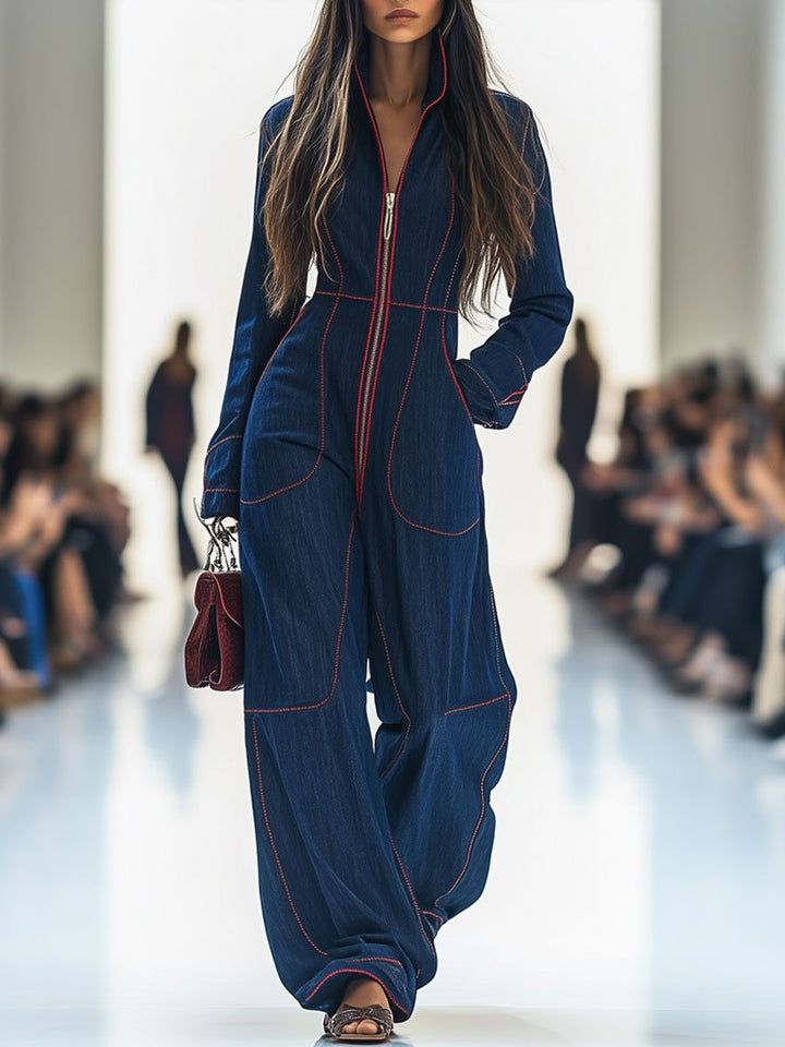Duttini | Sculpted Wide Leg Long Sleeve Jumpsuit in a Flattering Cut