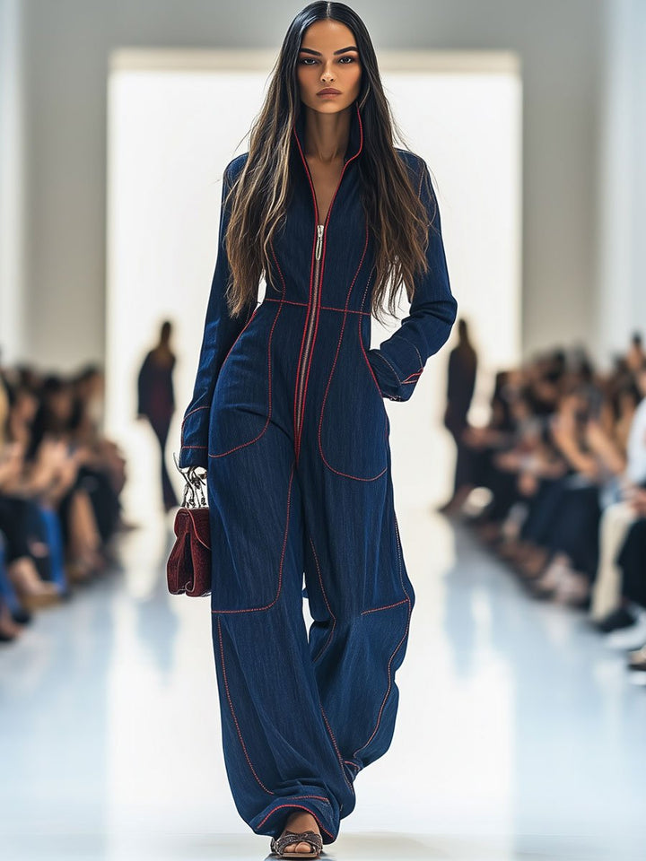 Duttini | Sculpted Wide Leg Long Sleeve Jumpsuit in a Flattering Cut