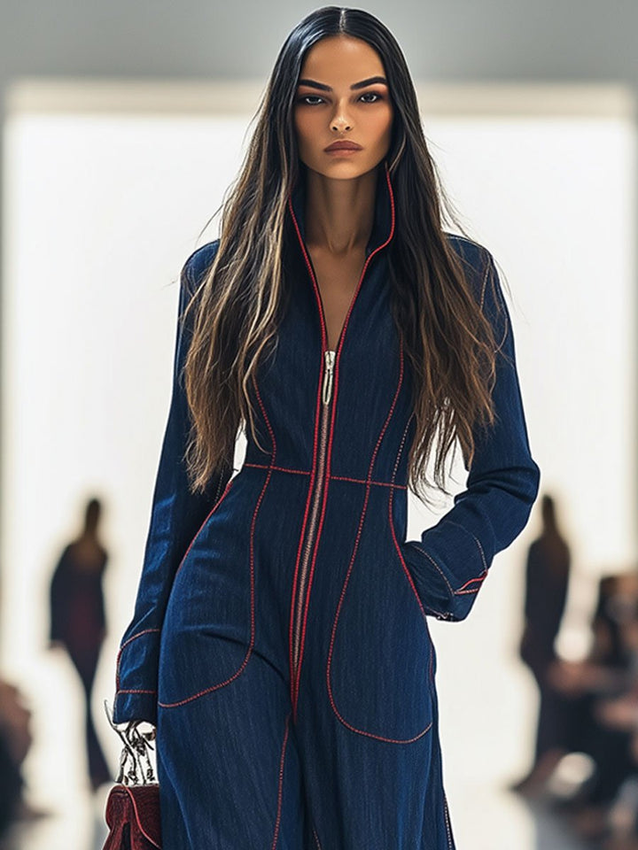 Duttini | Sculpted Wide Leg Long Sleeve Jumpsuit in a Flattering Cut