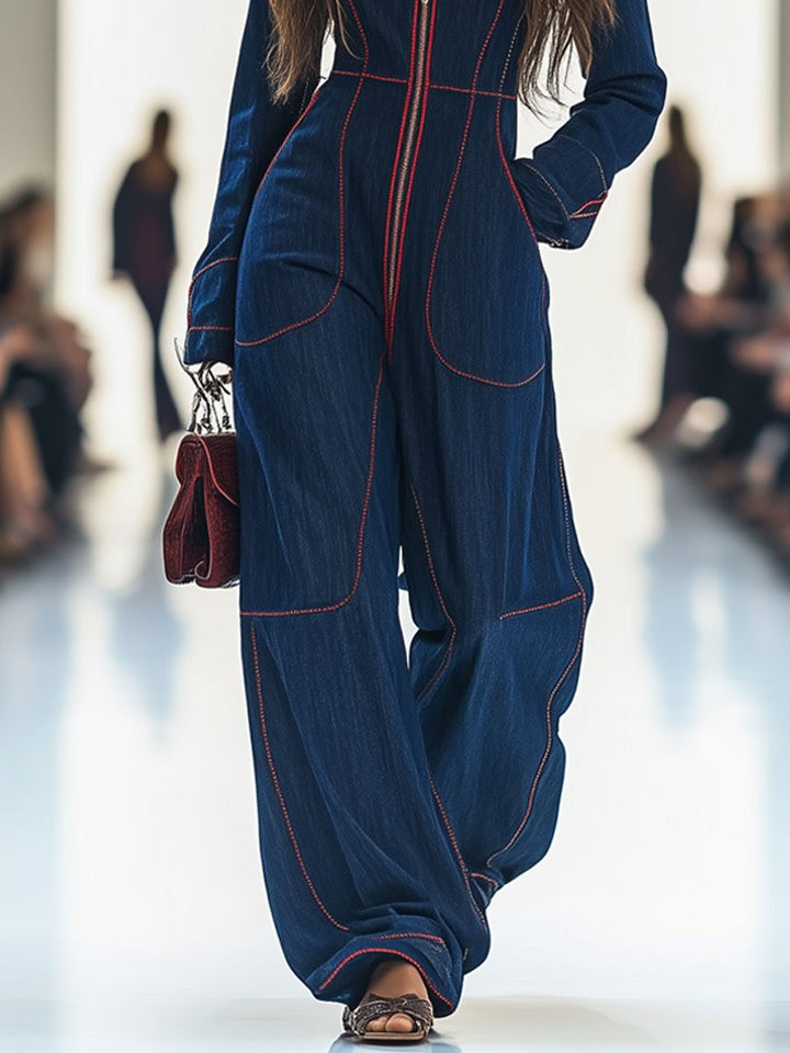 Duttini | Sculpted Wide Leg Long Sleeve Jumpsuit in a Flattering Cut