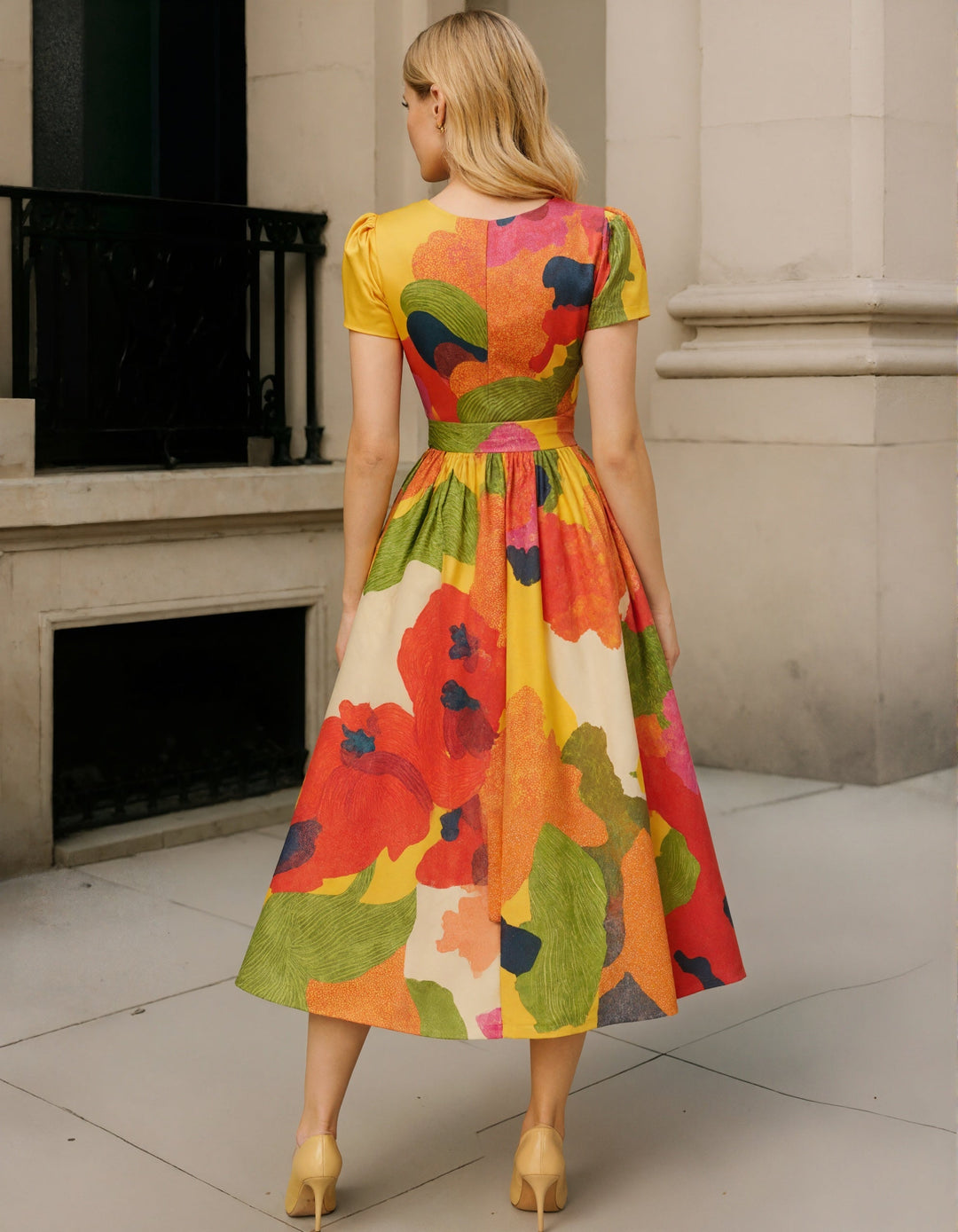 Duttini | Red Satin A-Line Pleated Puff Dress