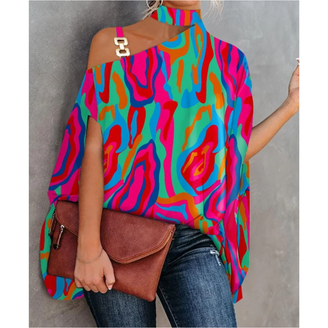 Duttini | Graceful Off Shoulder Striped Tunic in a Flattering Cut