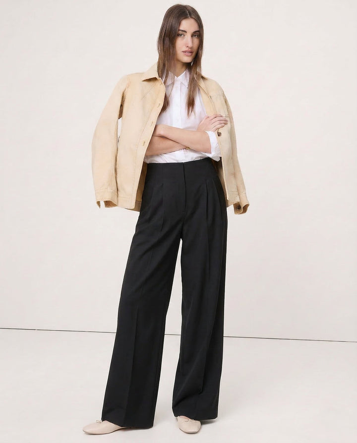 Duttini | Wide Leg Draped Pants for Women in Black