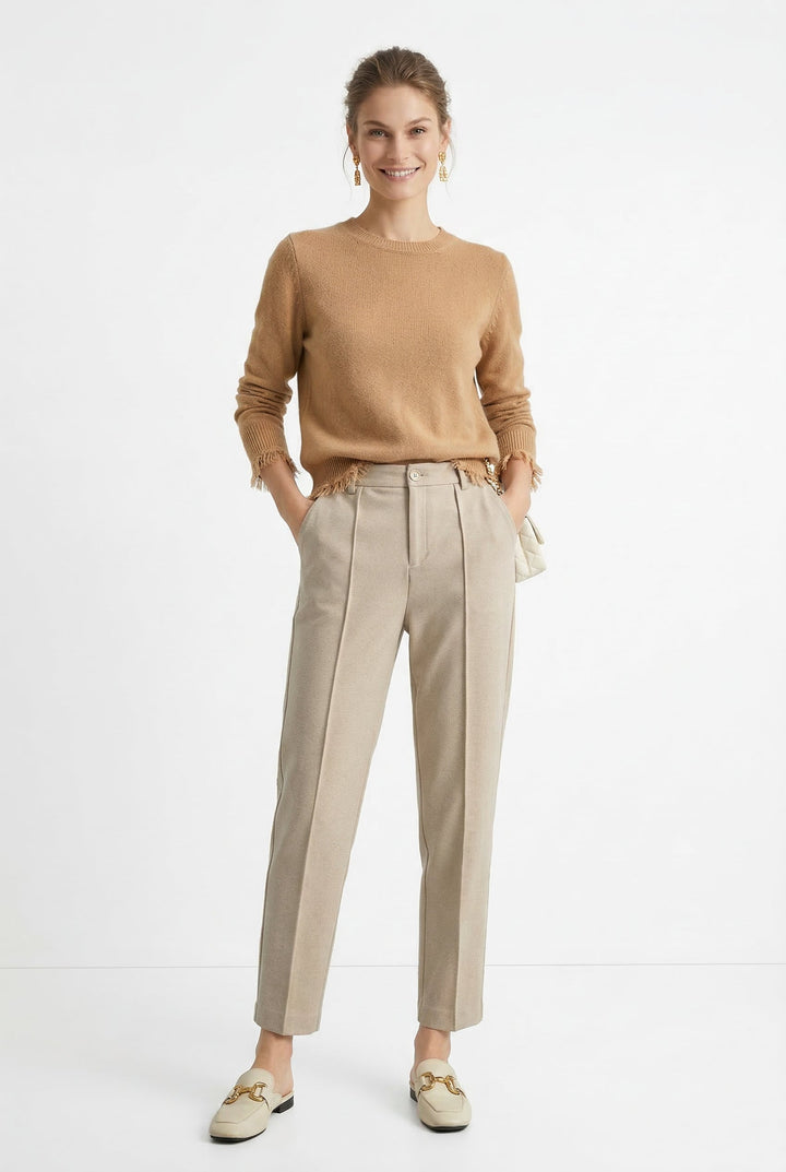 Duttini | Grace Trousers for Women in Soft Fabric, Tailored Fit, Light Gray
