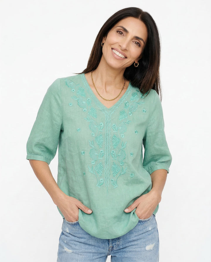 Duttini | V-Neck Cotton Blouse for Women in White