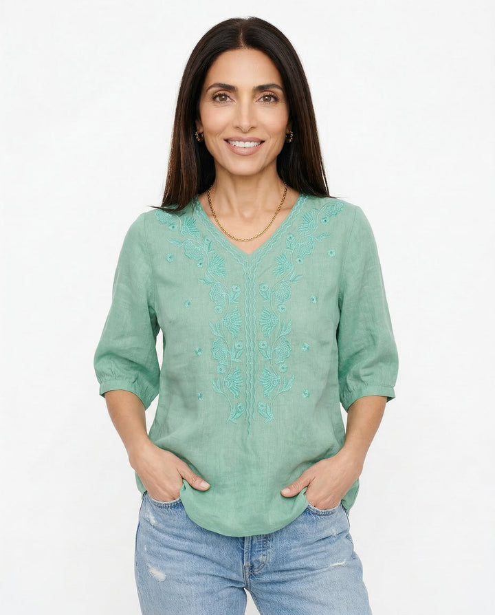 Duttini | V-Neck Cotton Blouse for Women in White