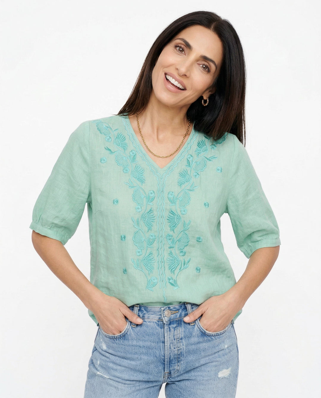 Duttini | V-Neck Cotton Blouse for Women in White