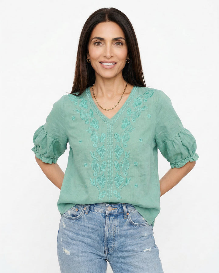Duttini | V-Neck Cotton Blouse for Women in White