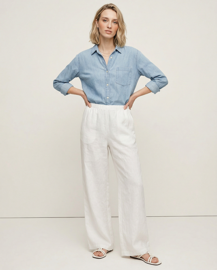 Duttini | Wide Leg Linen Pant for Women in Beige