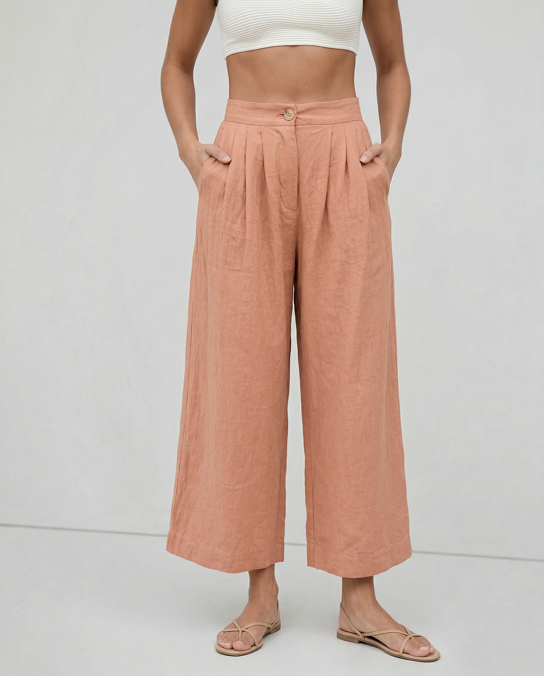 Duttini | Pleated Linen Culotte Pant for Women