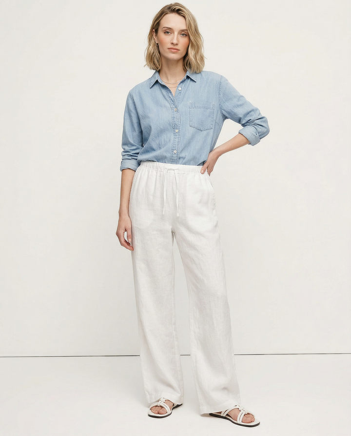 Duttini | Wide Leg Linen Pant for Women in Beige