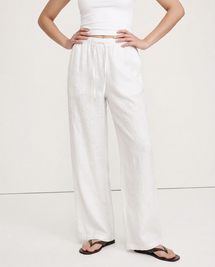 Duttini | Wide Leg Linen Pant for Women in Beige