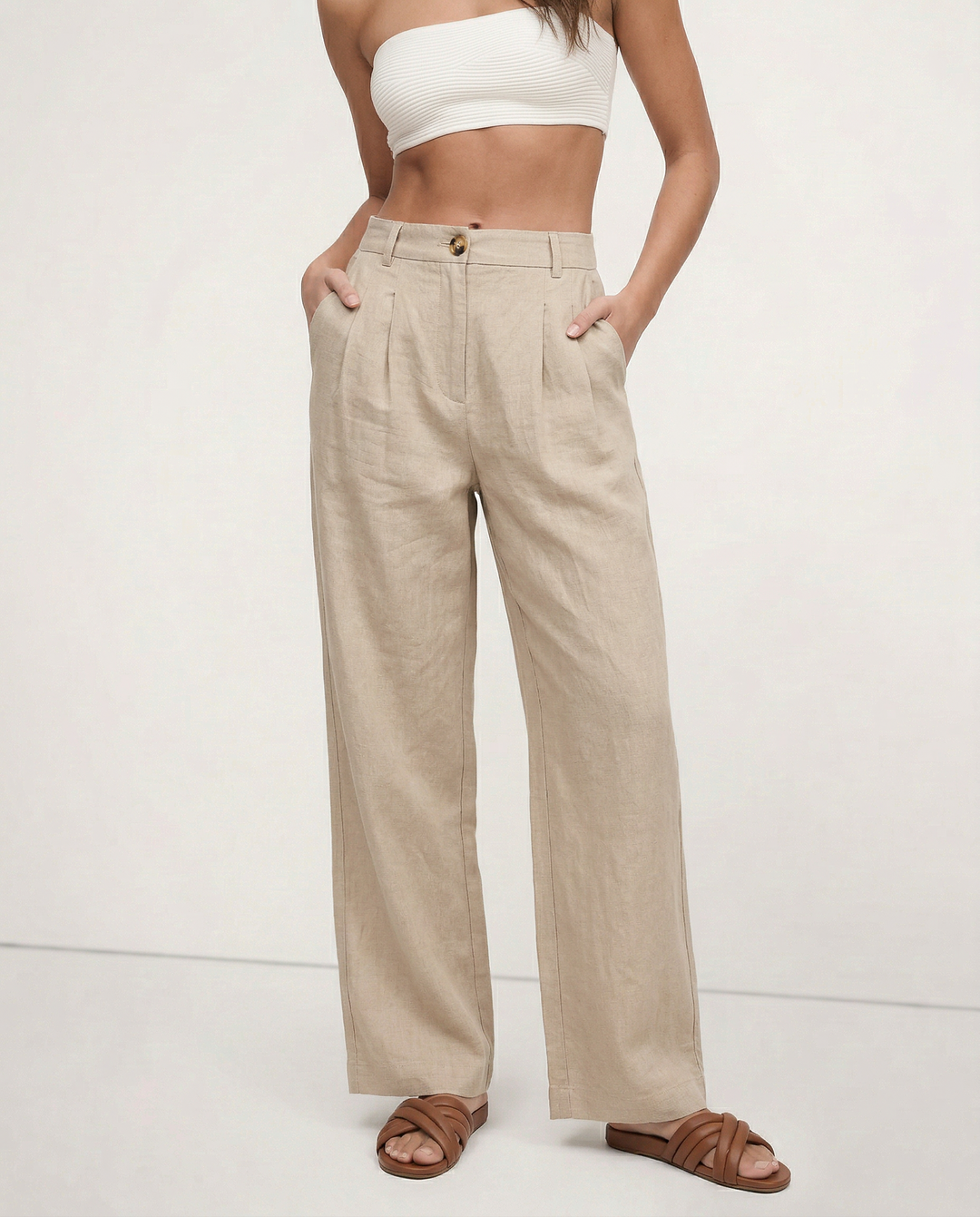 Duttini | Pleated Linen Culotte Pant for Women