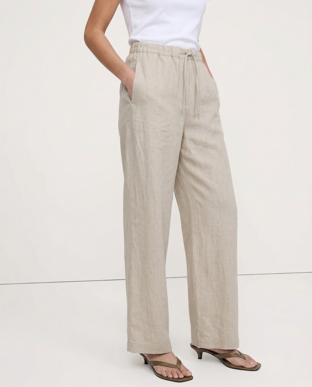 Duttini | Wide Leg Linen Pant for Women in Beige