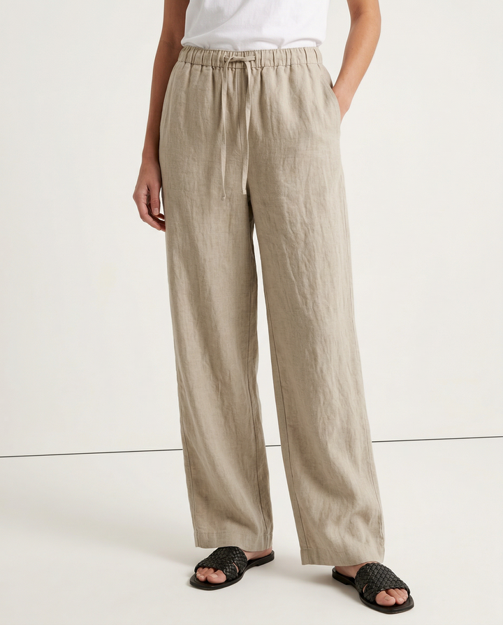 Duttini | Wide Leg Linen Pant for Women in Beige