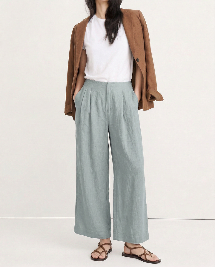Duttini | Pleated Wide Leg Linen Pant for Women in Natural