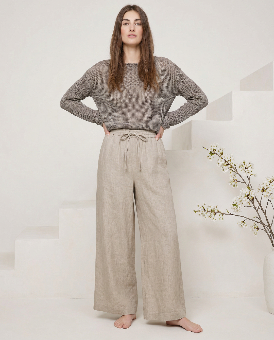 Duttini | Linen Wide Leg Pant for Women in Ruffle Style
