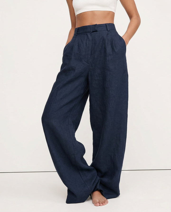 Duttini | Linen Wide-Leg Trousers for Women in Natural Color