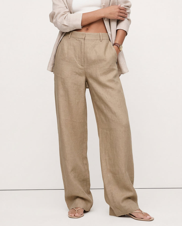 Duttini | Linen Wide-Leg Trousers for Women in Natural Color