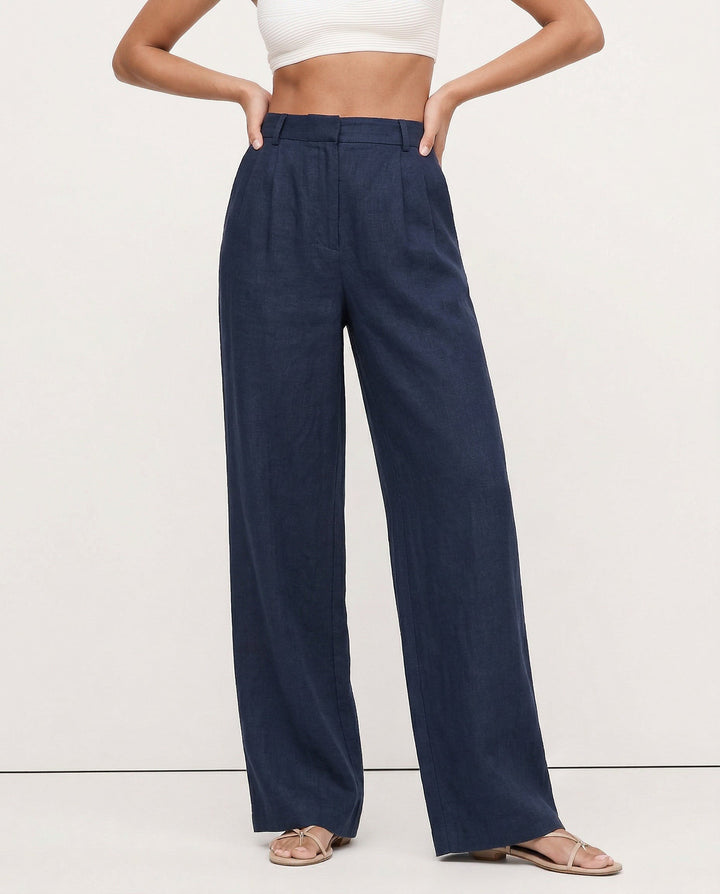 Duttini | Linen Wide-Leg Trousers for Women in Natural Color
