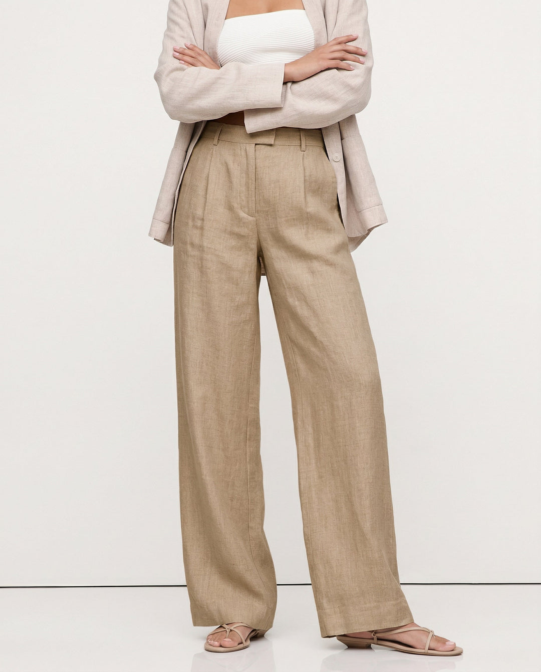 Duttini | Linen Wide-Leg Trousers for Women in Natural Color