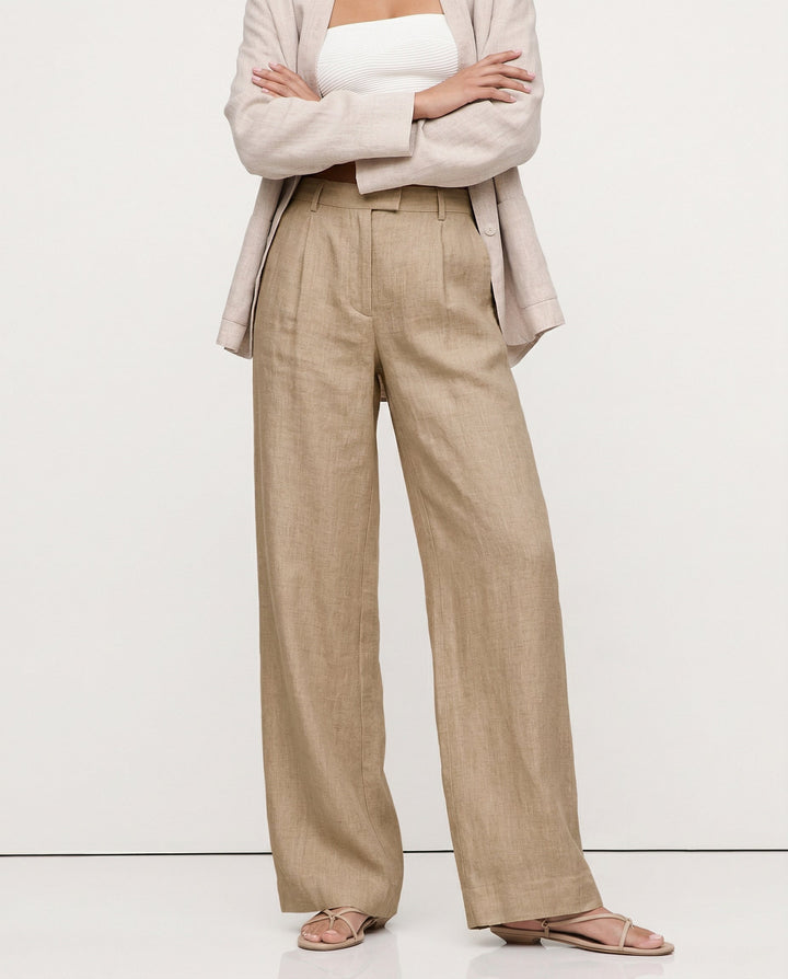 Duttini | Linen Wide-Leg Trousers for Women in Natural Color