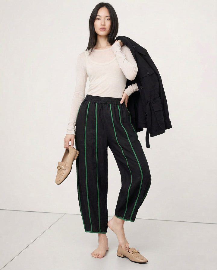 Duttini | Green Stripe Linen Wide Leg Pant