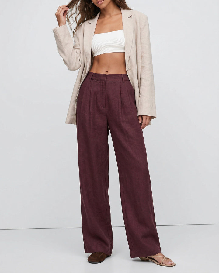 Duttini | Linen Wide-Leg Trousers for Women in Natural Color