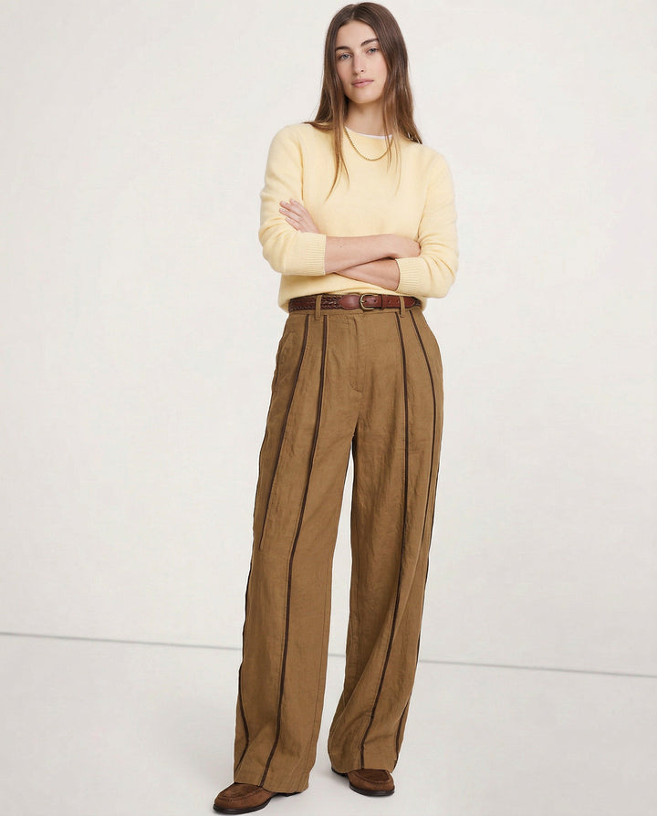 Duttini | Green Stripe Linen Wide Leg Pant