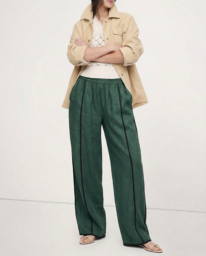Duttini | Green Stripe Linen Wide Leg Pant