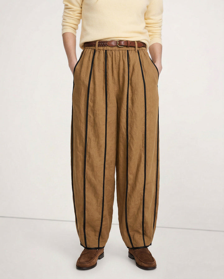 Duttini | Green Stripe Linen Wide Leg Pant