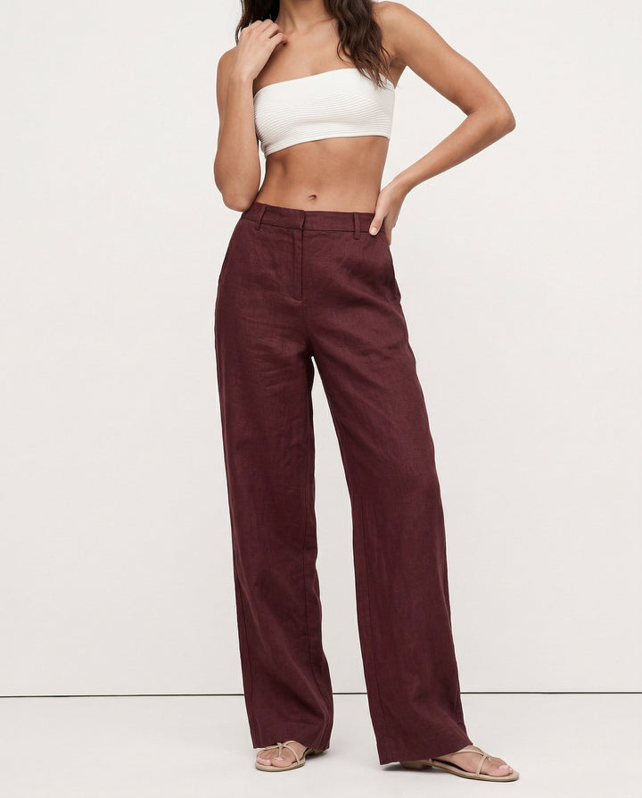 Duttini | Linen Wide-Leg Trousers for Women in Natural Color