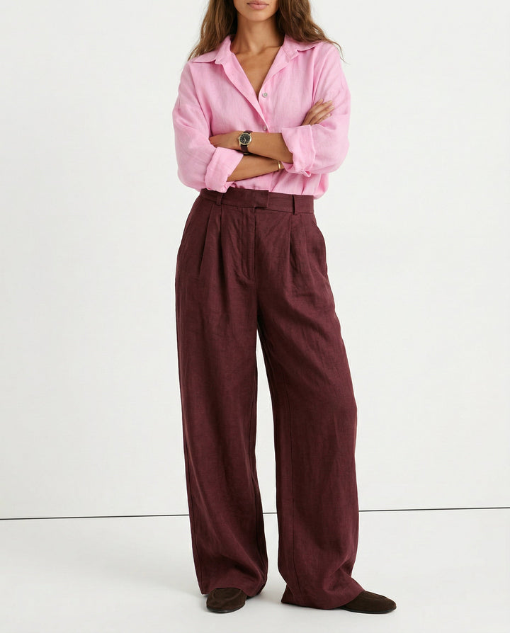 Duttini | Linen Wide-Leg Trousers for Women in Natural Color