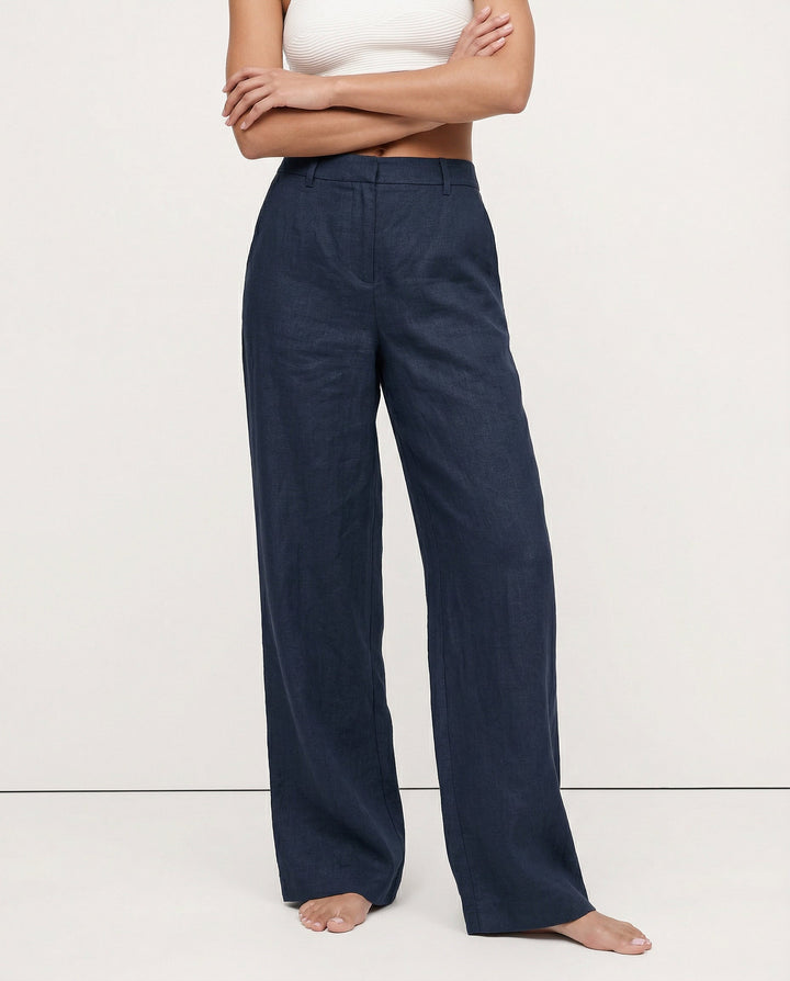 Duttini | Linen Wide-Leg Trousers for Women in Natural Color