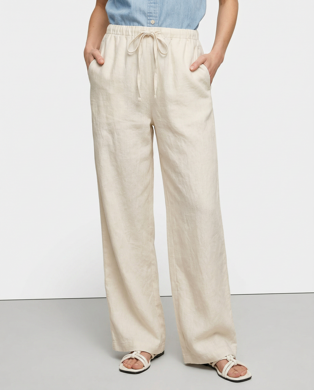 Duttini | Wide Leg Linen Pant for Women in Beige