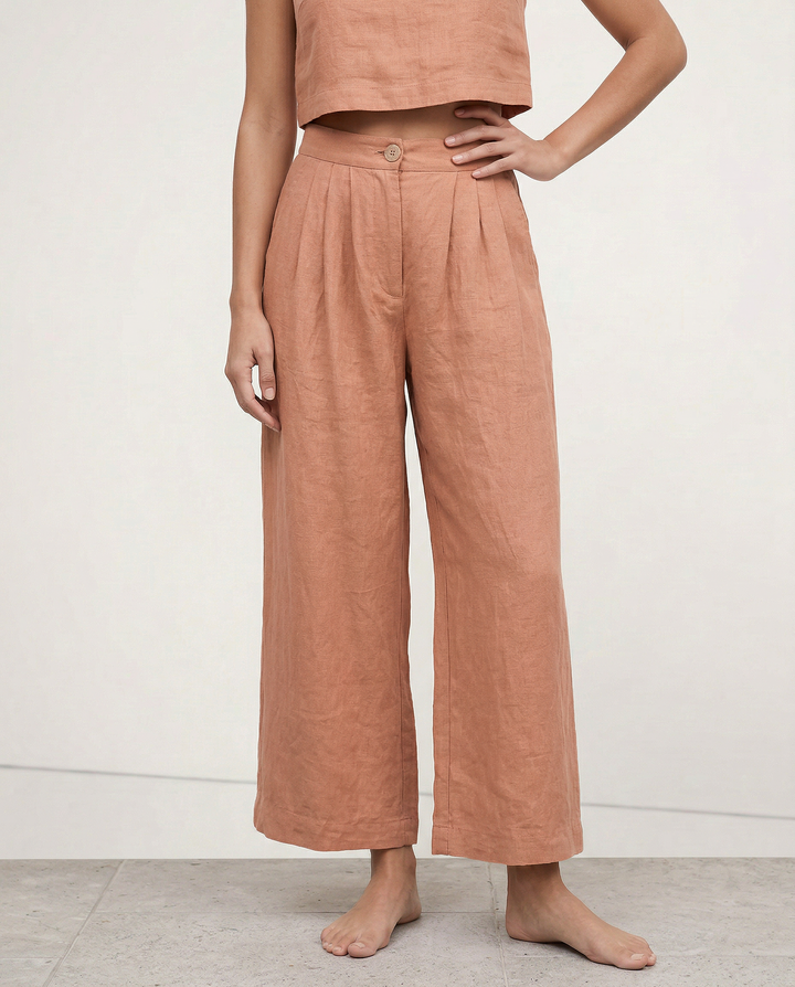 Duttini | Pleated Linen Culotte Pant for Women
